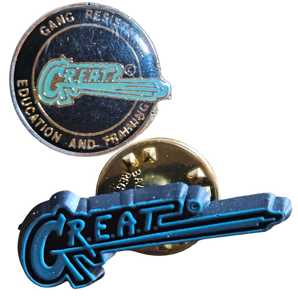 Lot 2 GREAT Gang Resistance Education And Training Program Enamel Lapel Pins VTG